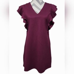 SHE + SKY Magenta Ruffle Short Sleeve V-Neck Dress Size Large